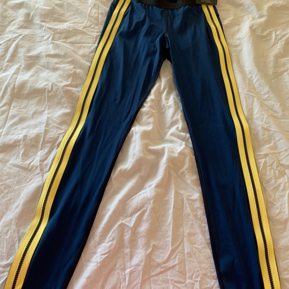 Derek Lam for Athleta Blue Leggings with Yellow Accents and Zipper